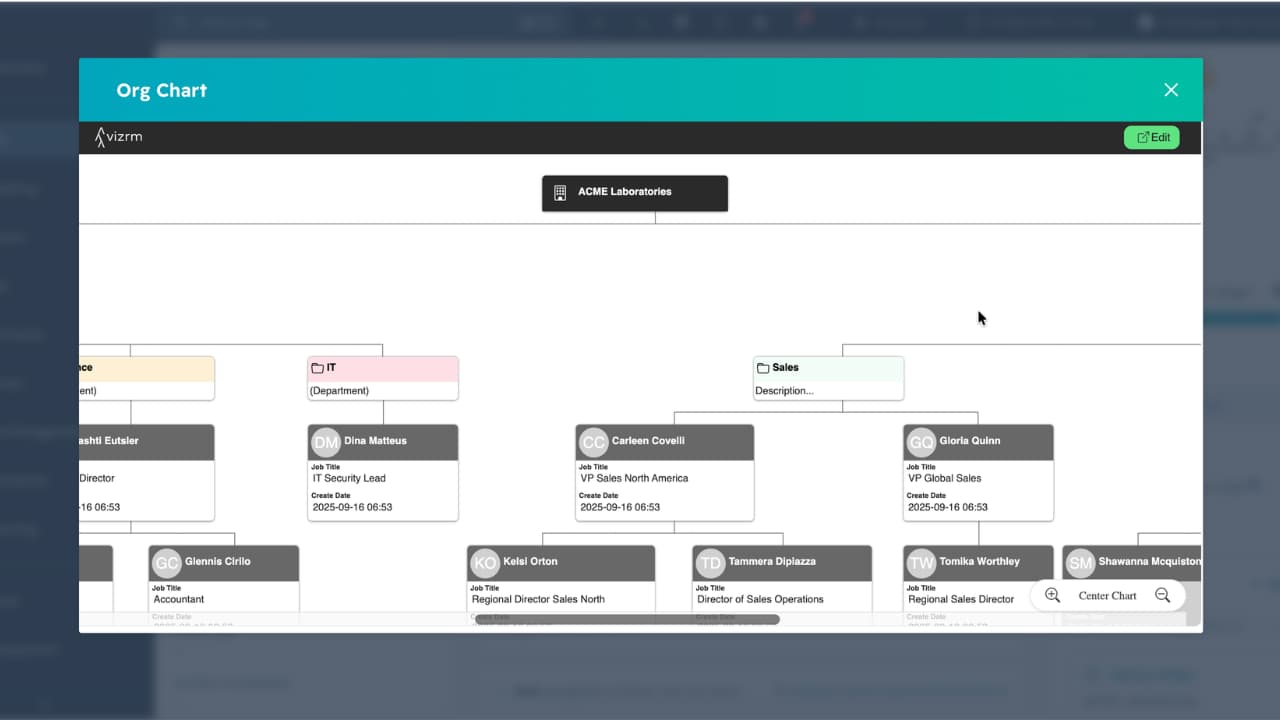 Org chart modal inside HubSpot