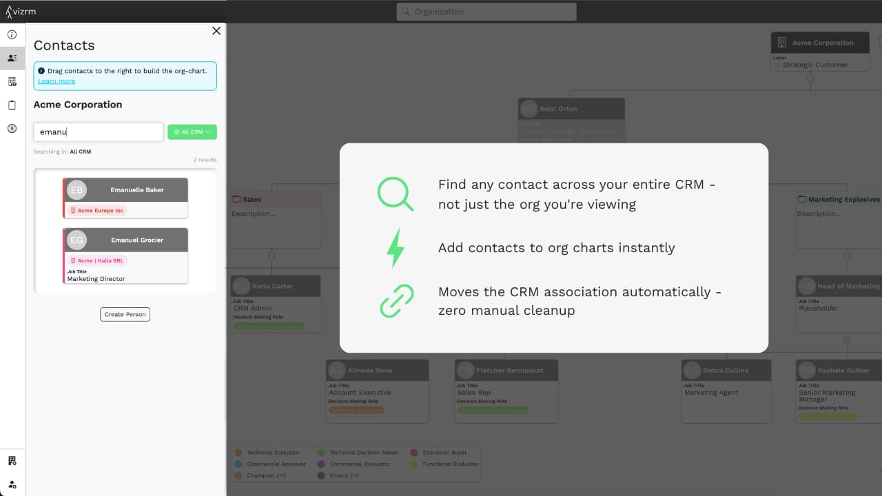 Global CRM contact search in vizrm