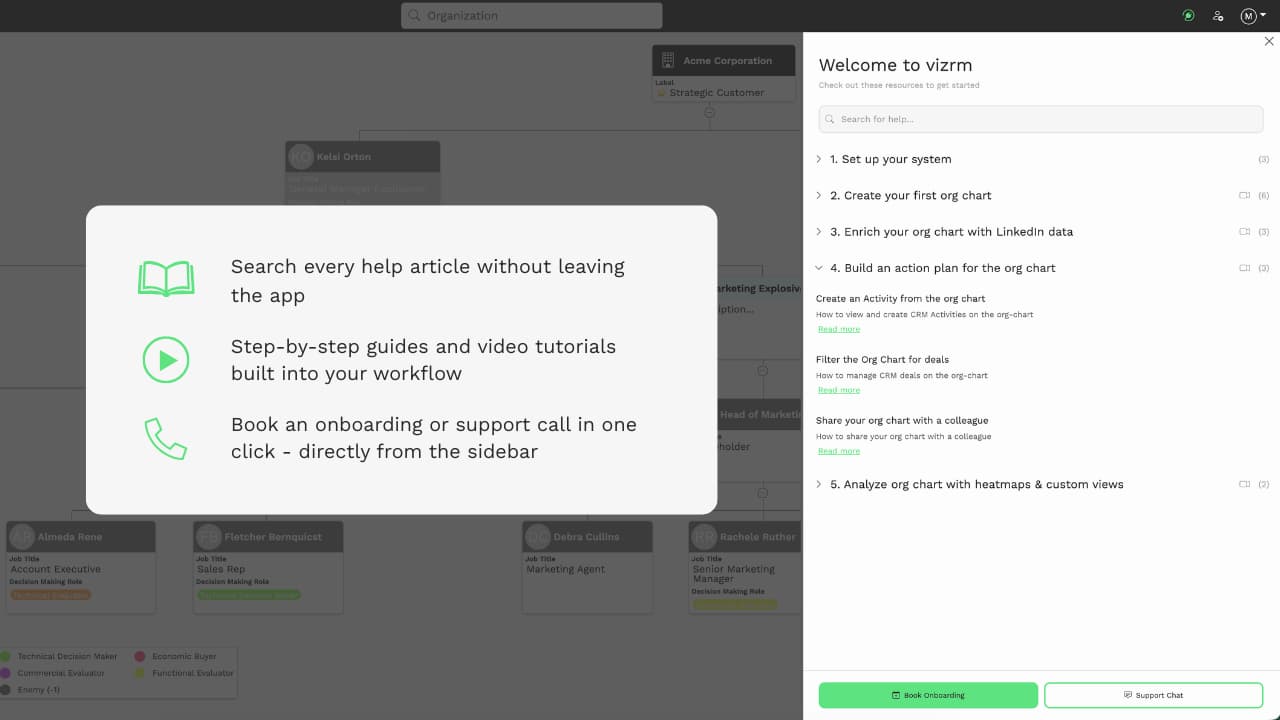 In-app help center in vizrm