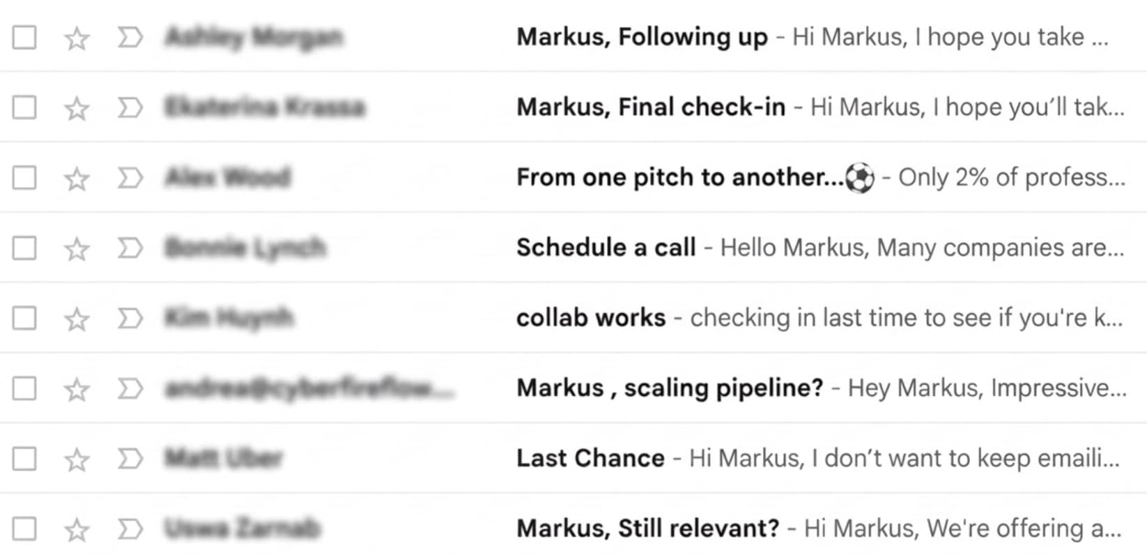 A founder's daily inbox swamped with cheap outbound