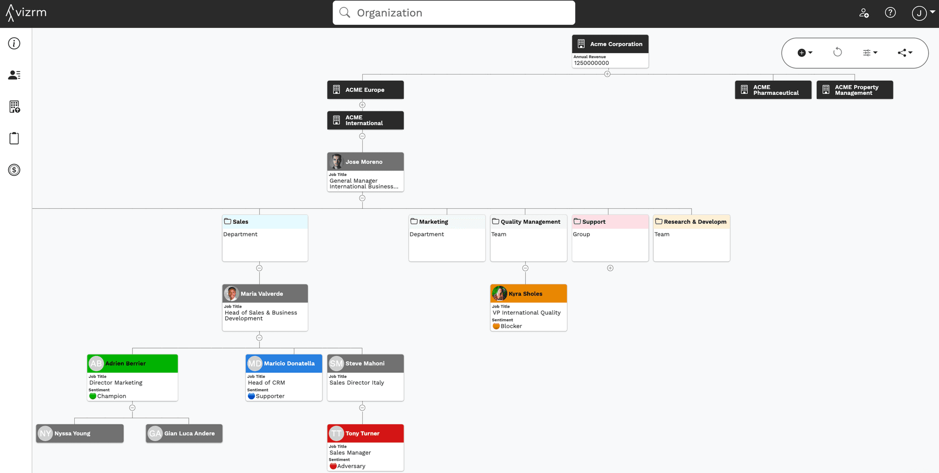 Org chart in the context of a multi-national corporate structure